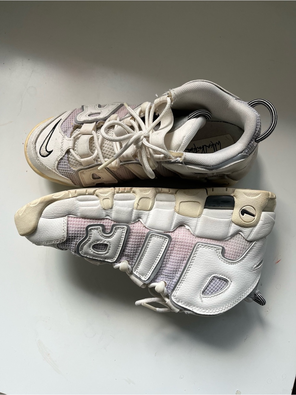Nike Kids White & Light Pink Air More Uptempo Sneakers